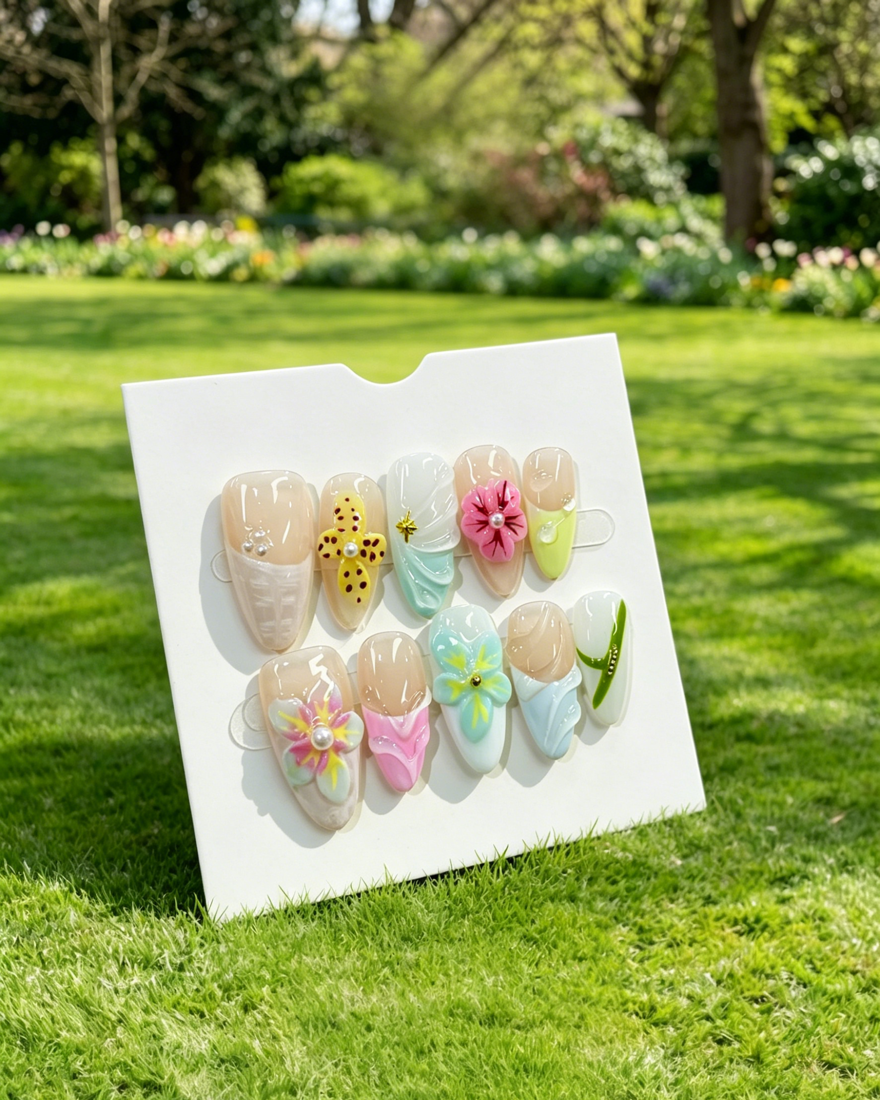 3D Floral Press On Nails — Flower Nail Art Set | Handmade, Reusable