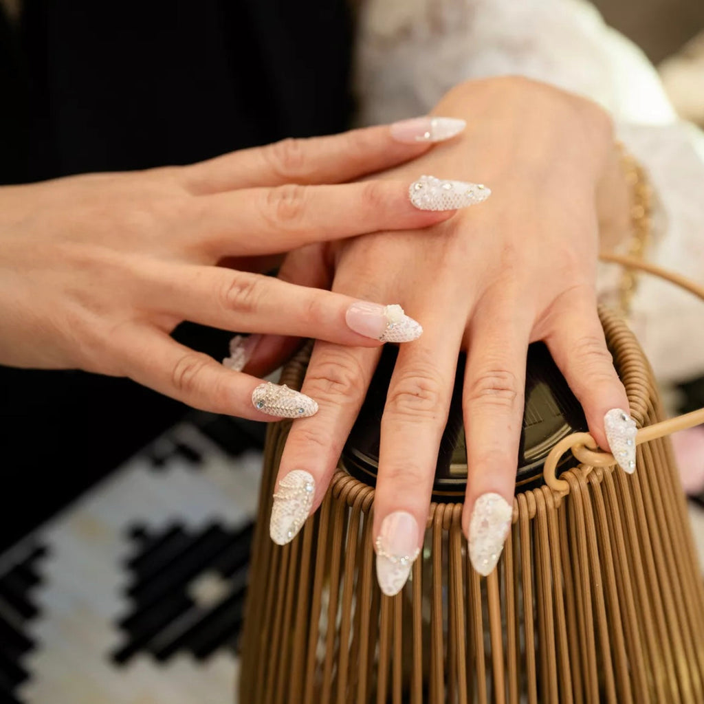 White Lace Press On Nails — Angelic Bridal Nail Set | Handmade