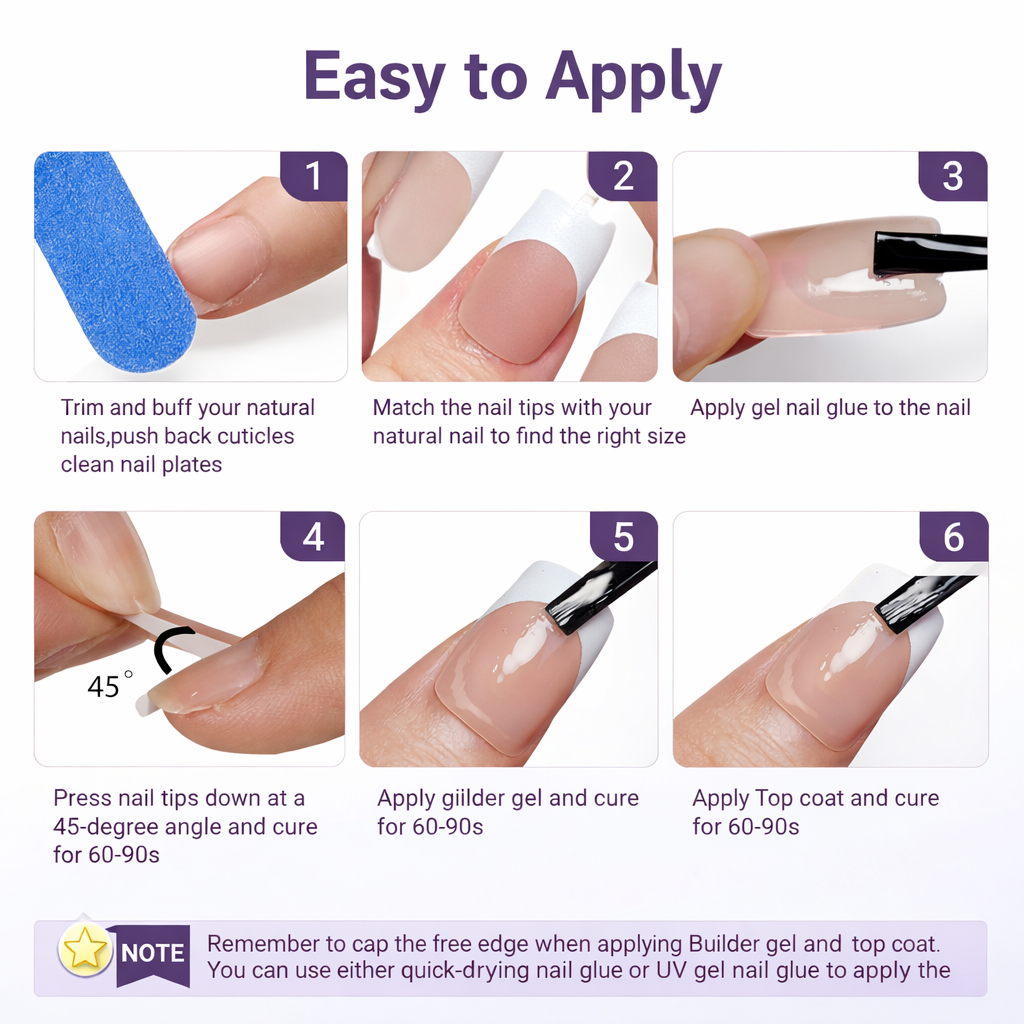 Salon-Style French Tip Press-On Nails - Coffin #033