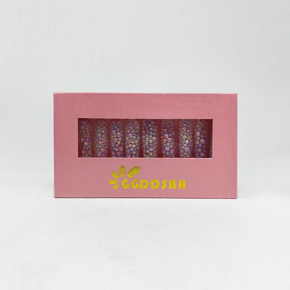 GGddsha Long Novel Design And Reusable HandmadePMMA Acrylic Press On Nails Full Coverage Candy 3D CrystaFake Nails With Box Gifts For Women,Pastel Galaxy