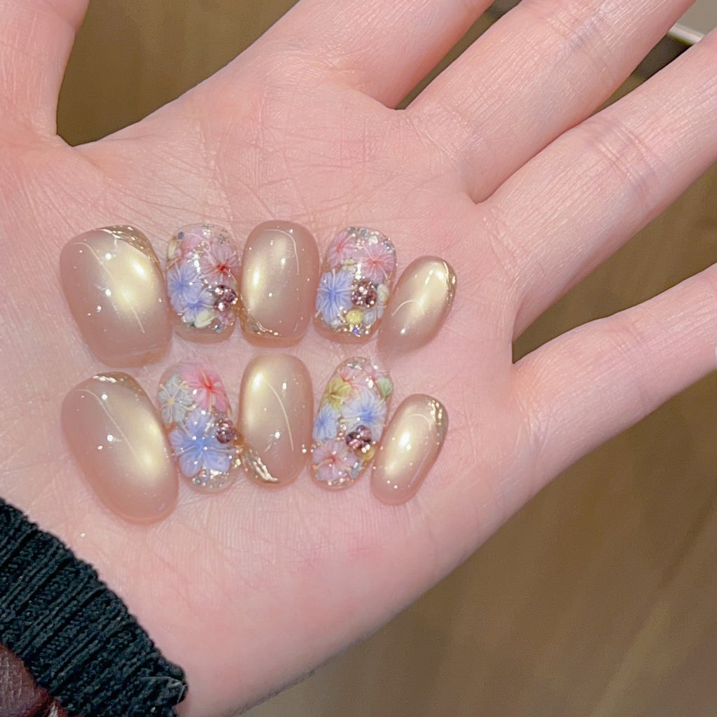 Chrome Press On Nails — Crystal Glow Metallic Nail Set | Reusable