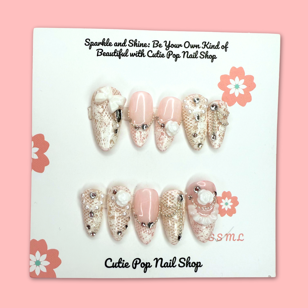 White Lace Press On Nails — Angelic Bridal Nail Set | Handmade