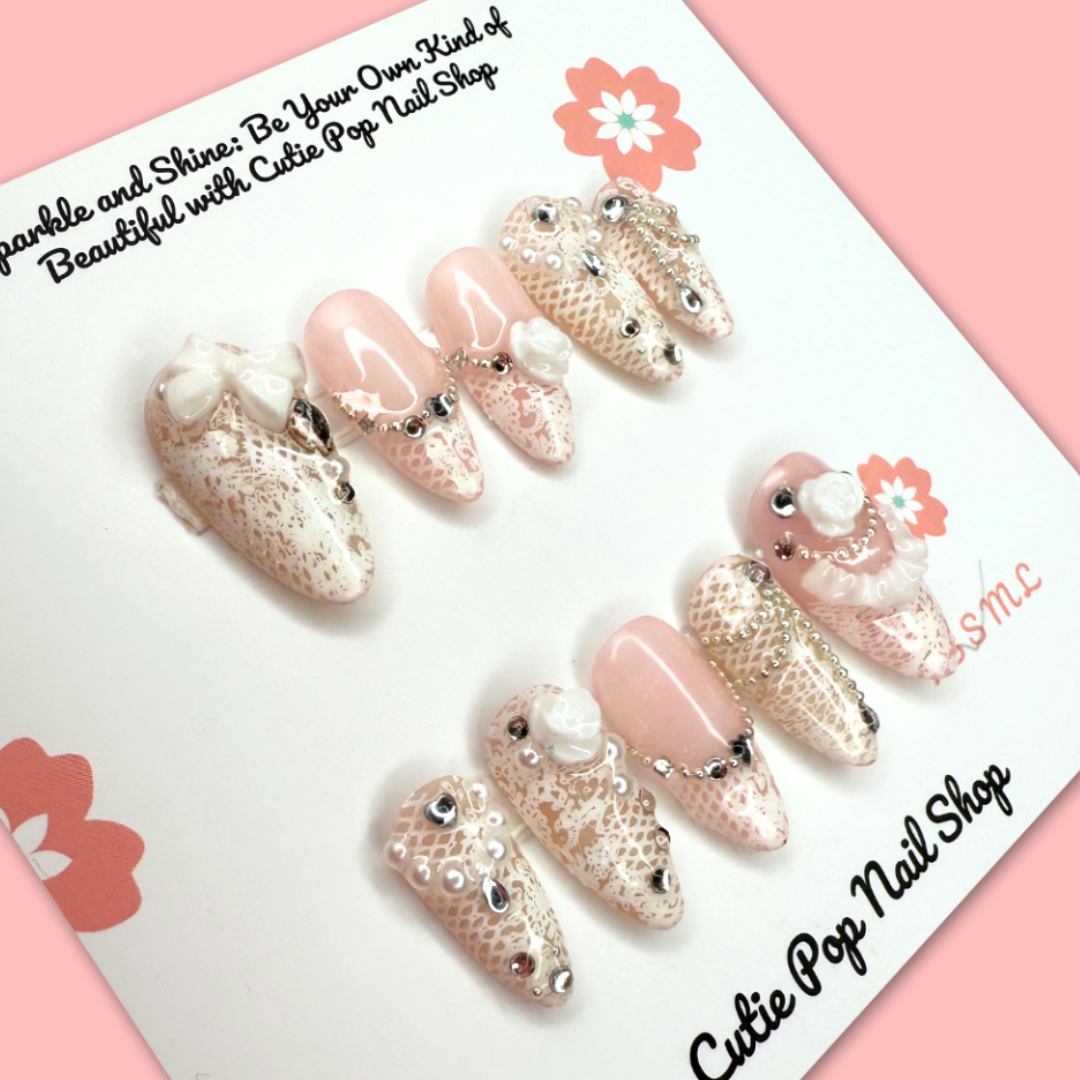 White Lace Press On Nails — Angelic Bridal Nail Set | Handmade