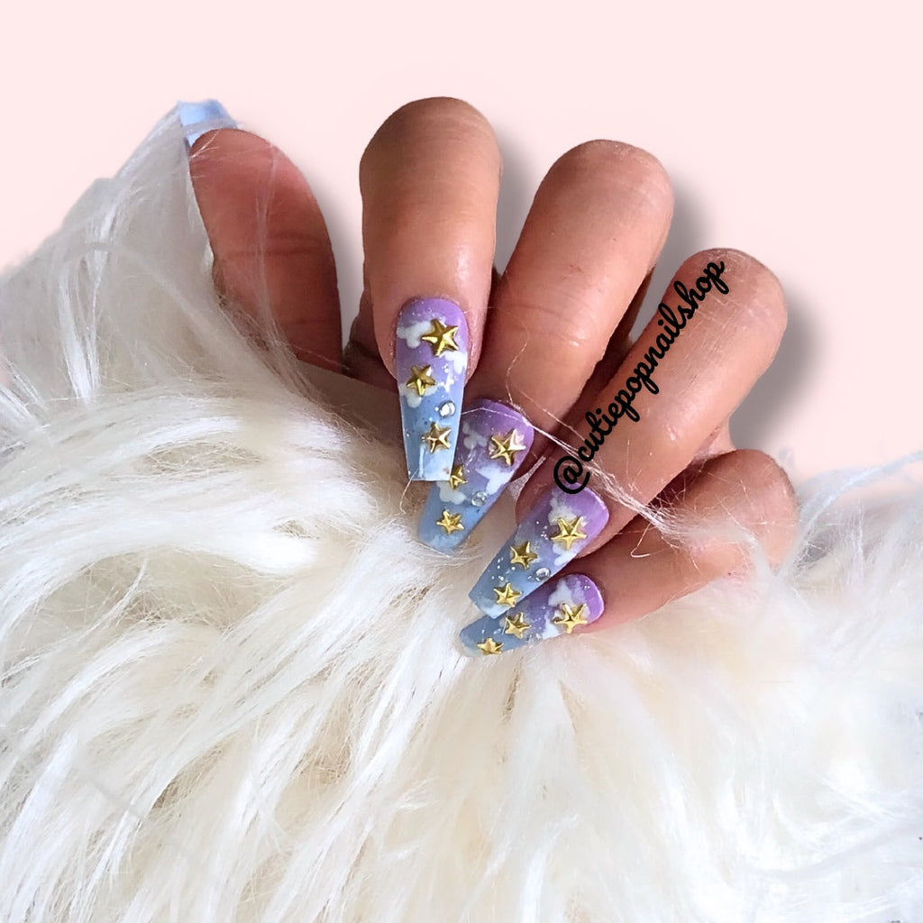 Purple Ombre Coffin Press On Nails — Twilight | Handmade, Reusable