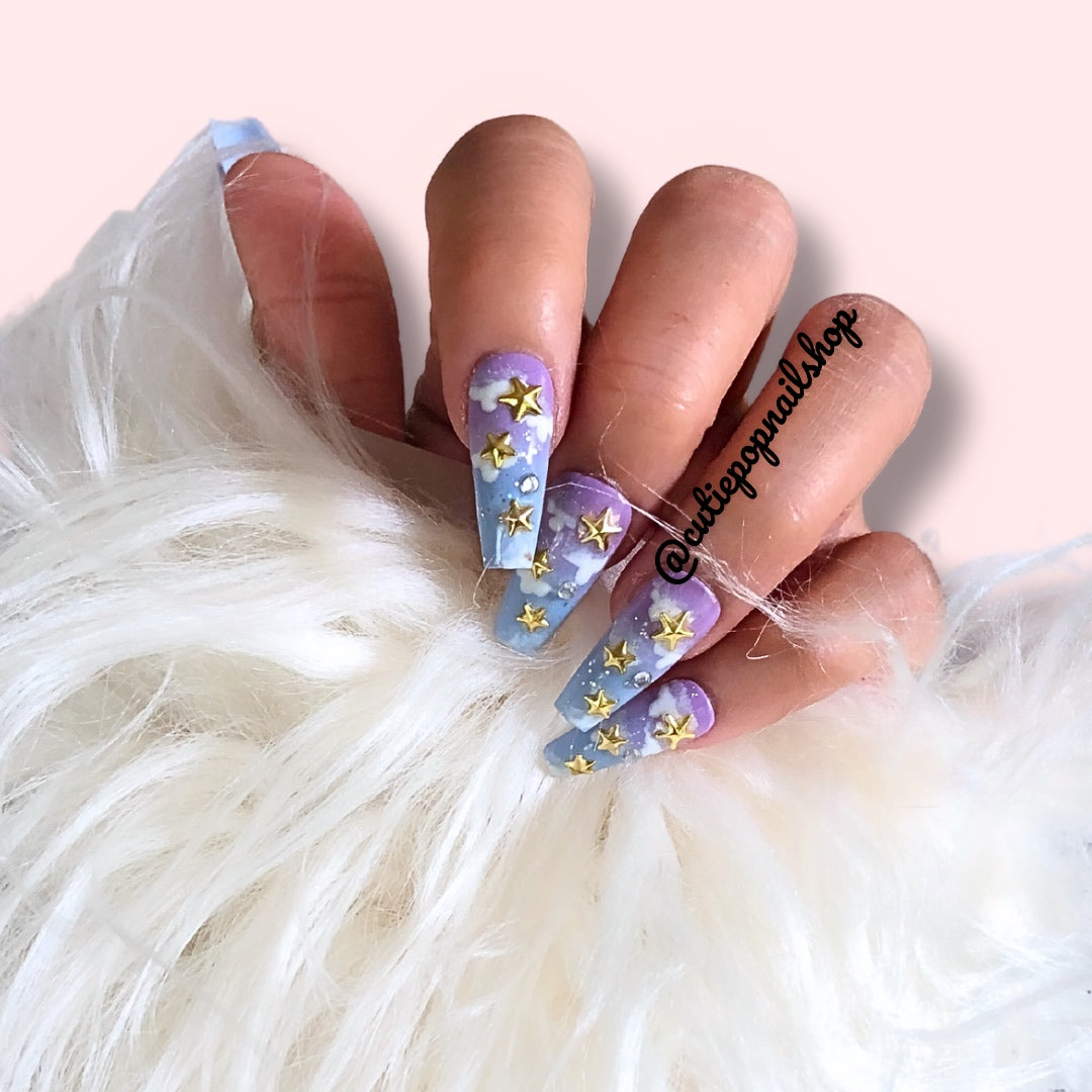 Purple Ombre Coffin Press On Nails — Twilight | Handmade, Reusable