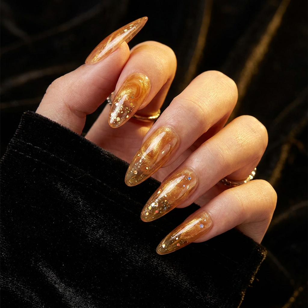 Dark Honey Handmade Press-On Nails | Removable, Reusable